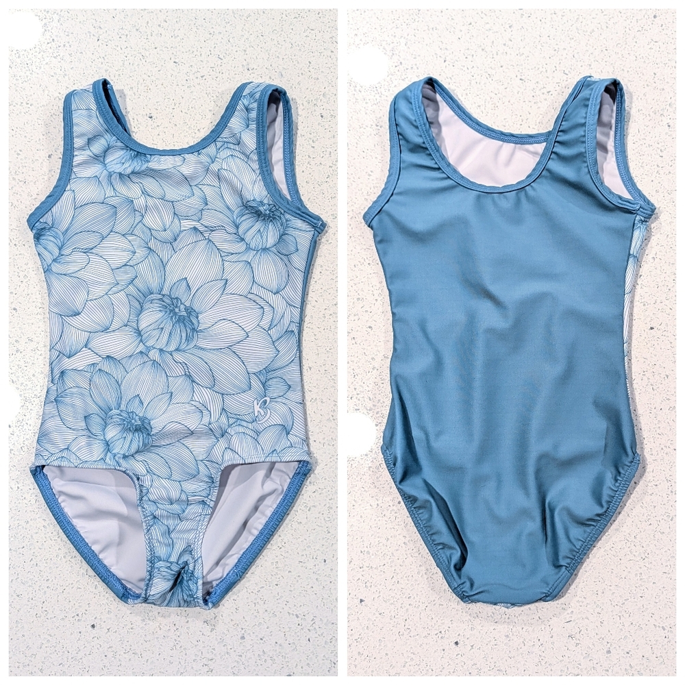 Kbee Gymnastics Dance Leotard Child Medium 7/8 FLORAL Outline Flipside FLIP Side